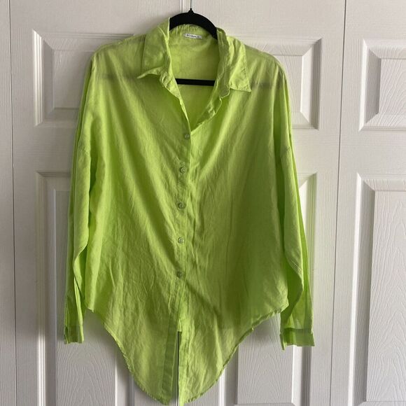 Bognar Blu Light Green Button Up Tie Front Lagenlook Casual Beach Vacation - Picture 1 of 9